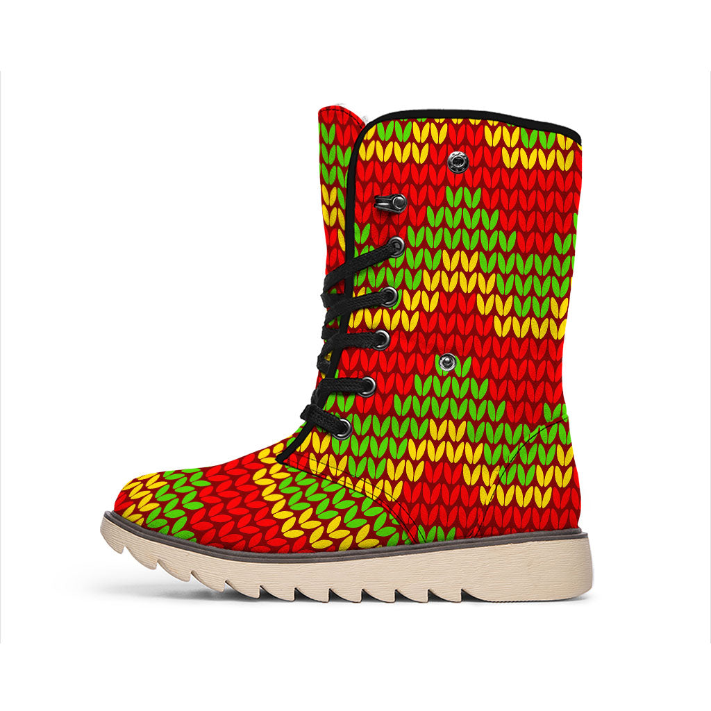 Knitted Reggae Pattern Print Winter Boots