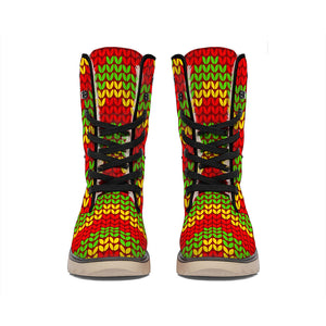 Knitted Reggae Pattern Print Winter Boots