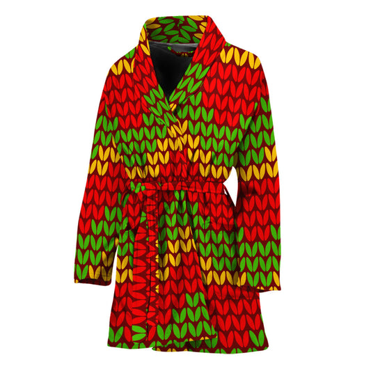 Knitted Reggae Pattern Print Women's Bathrobe