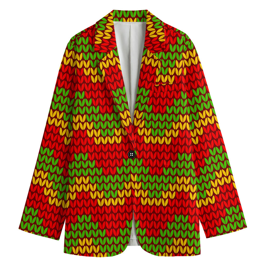 Knitted Reggae Pattern Print Women's Blazer