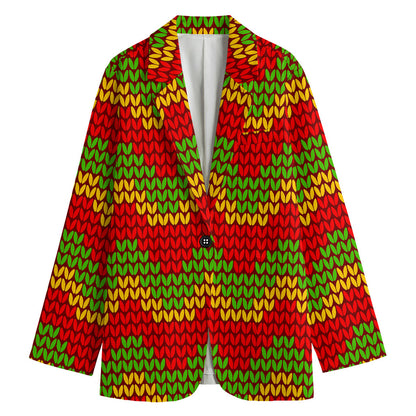 Knitted Reggae Pattern Print Women's Blazer