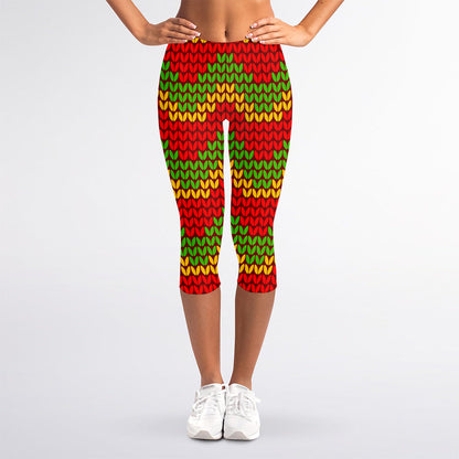 Knitted Reggae Pattern Print Women's Capri Leggings