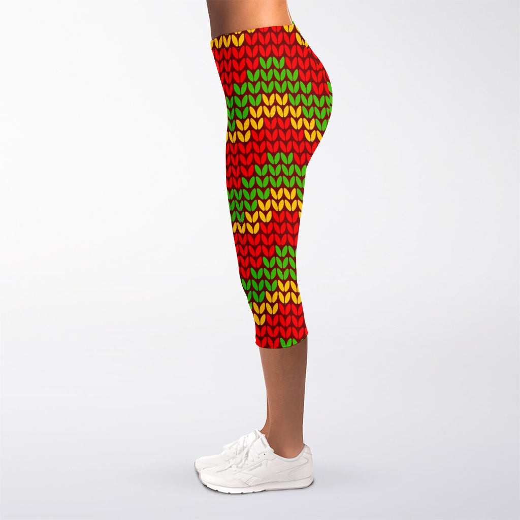 Knitted Reggae Pattern Print Women's Capri Leggings
