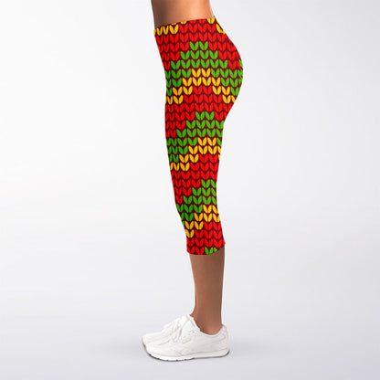 Knitted Reggae Pattern Print Women's Capri Leggings