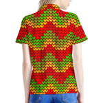 Knitted Reggae Pattern Print Women's Polo Shirt