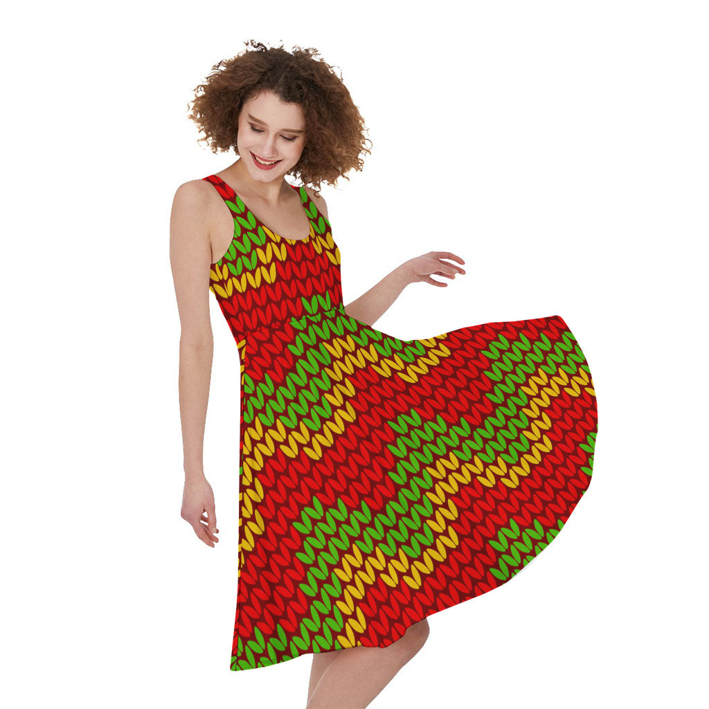 Knitted Reggae Pattern Print Women's Sleeveless Dress
