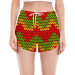 Knitted Reggae Pattern Print Women's Split Running Shorts