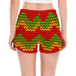 Knitted Reggae Pattern Print Women's Split Running Shorts