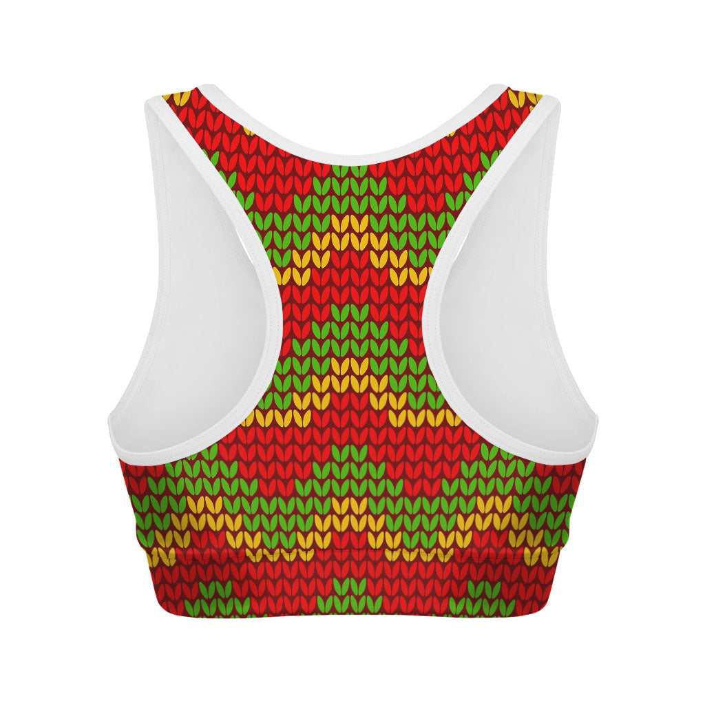 Knitted Reggae Pattern Print Women's Sports Bra