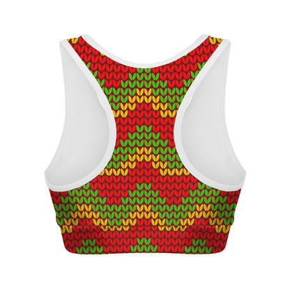 Knitted Reggae Pattern Print Women's Sports Bra