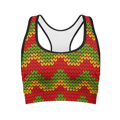 Knitted Reggae Pattern Print Women's Sports Bra
