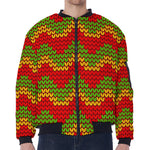 Knitted Reggae Pattern Print Zip Sleeve Bomber Jacket