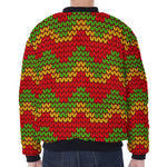 Knitted Reggae Pattern Print Zip Sleeve Bomber Jacket