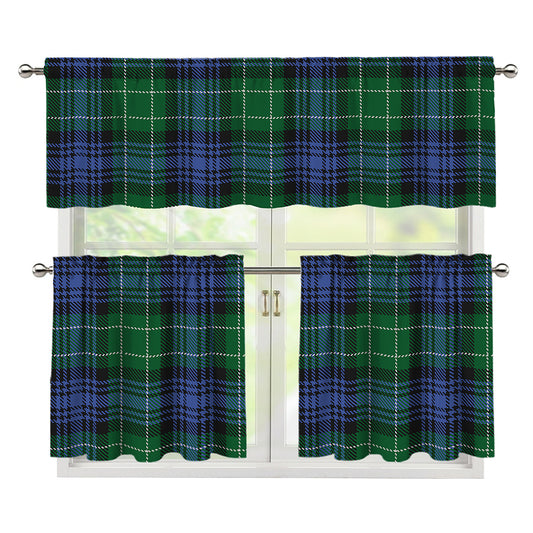 Knitted Scottish Plaid Print 3 Piece Kitchen Curtains