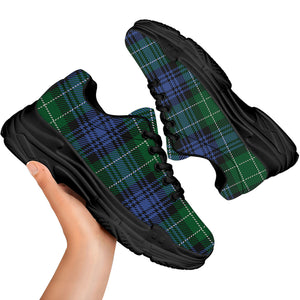 Knitted Scottish Plaid Print Black Chunky Shoes
