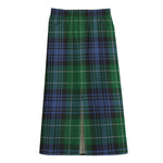 Knitted Scottish Plaid Print Cotton Front Slit Maxi Skirt