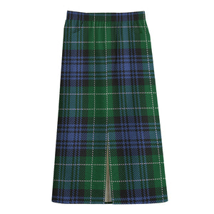 Knitted Scottish Plaid Print Cotton Front Slit Maxi Skirt