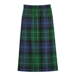 Knitted Scottish Plaid Print Cotton Front Slit Maxi Skirt