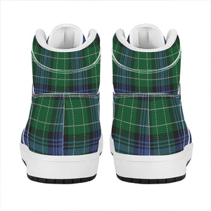 Knitted Scottish Plaid Print High Top Leather Sneakers