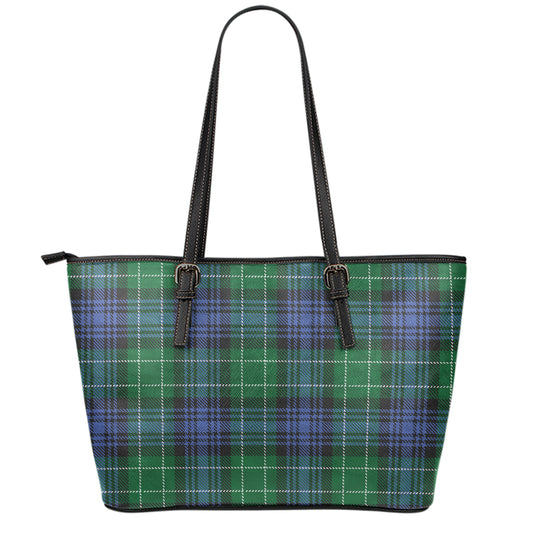 Knitted Scottish Plaid Print Leather Tote Bag