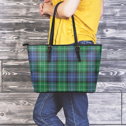 Knitted Scottish Plaid Print Leather Tote Bag