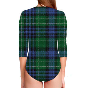 Knitted Scottish Plaid Print Long Sleeve Swimsuit