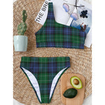 Knitted Scottish Plaid Print One Shoulder Bikini Top