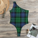 Knitted Scottish Plaid Print One Shoulder Bodysuit
