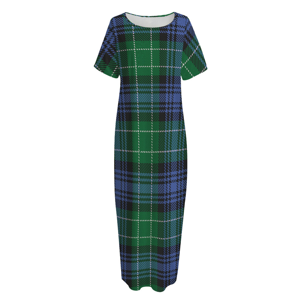 Knitted Scottish Plaid Print Short Sleeve Long Nightdress