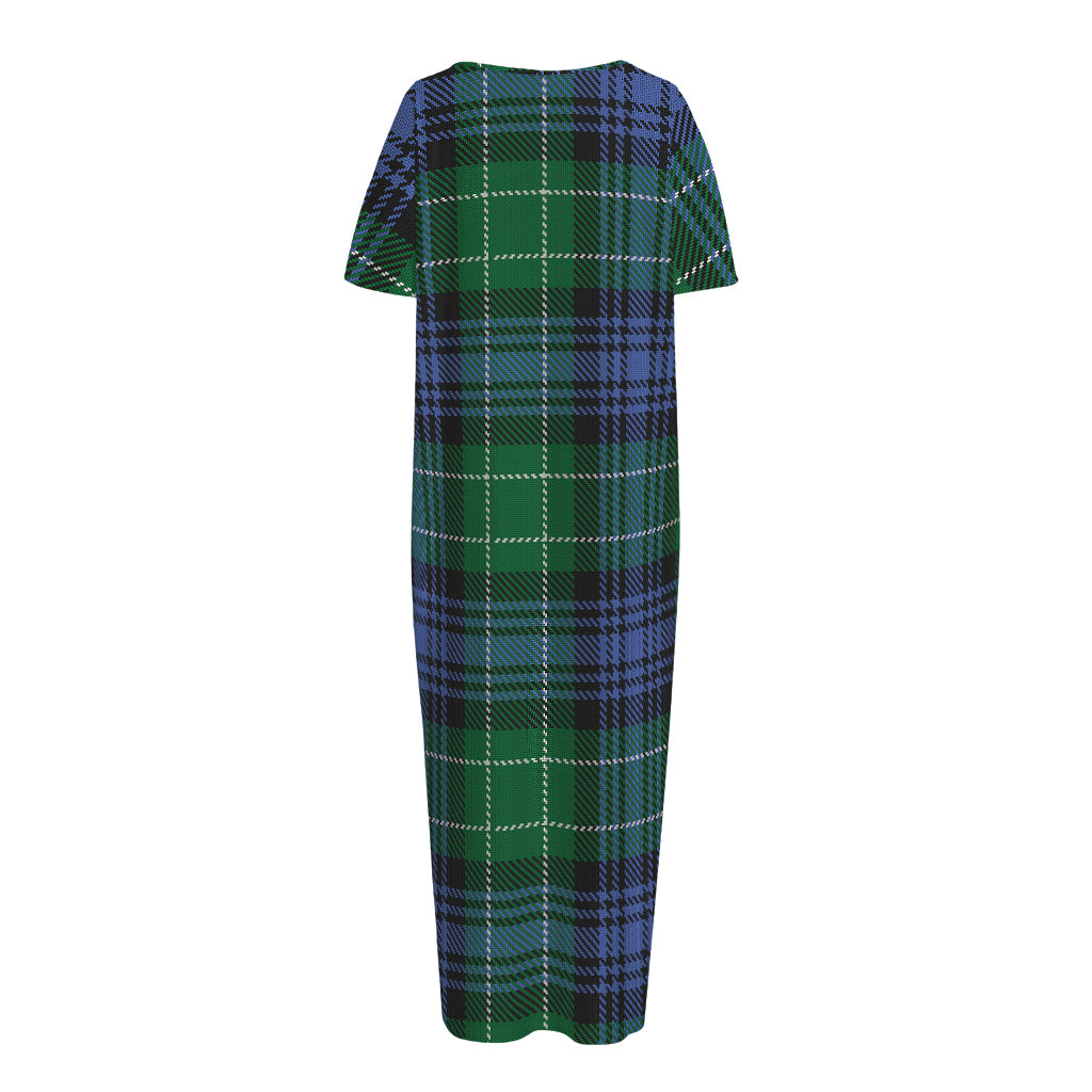 Knitted Scottish Plaid Print Short Sleeve Long Nightdress