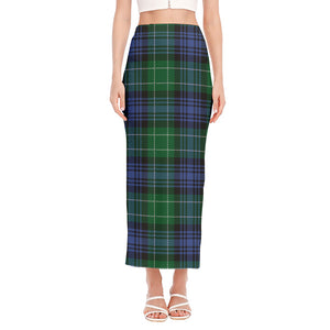 Knitted Scottish Plaid Print Side Slit Maxi Skirt