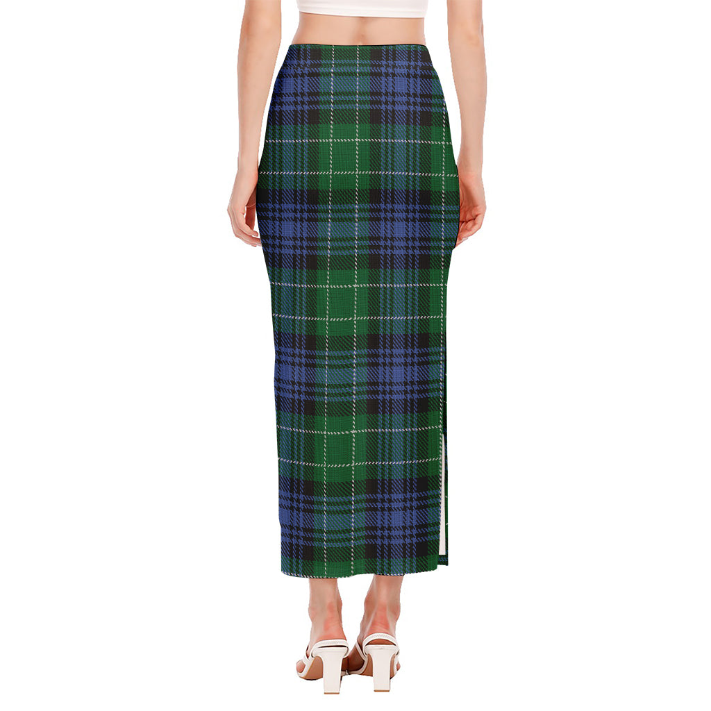 Knitted Scottish Plaid Print Side Slit Maxi Skirt