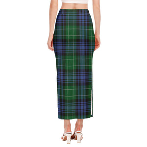 Knitted Scottish Plaid Print Side Slit Maxi Skirt