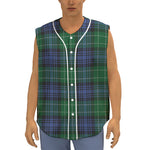 Knitted Scottish Plaid Print Sleeveless Baseball Jersey