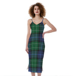 Knitted Scottish Plaid Print Slim Fit Midi Cami Dress