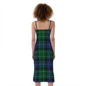 Knitted Scottish Plaid Print Slim Fit Midi Cami Dress