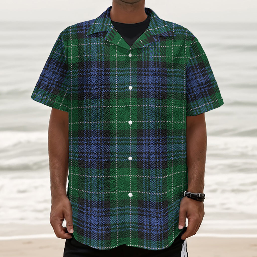 Knitted Scottish Plaid Print Textured Short Sleeve Shirt