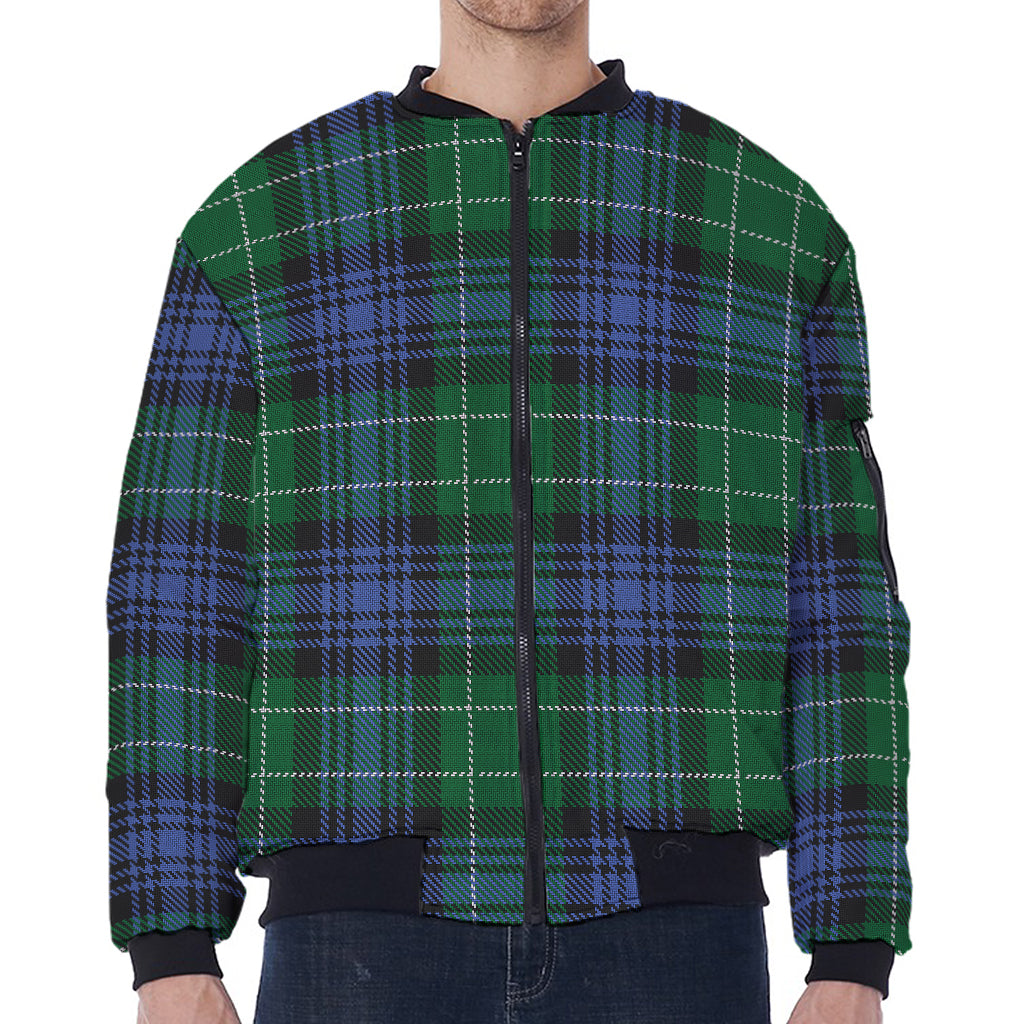 Knitted Scottish Plaid Print Zip Sleeve Bomber Jacket