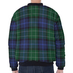 Knitted Scottish Plaid Print Zip Sleeve Bomber Jacket