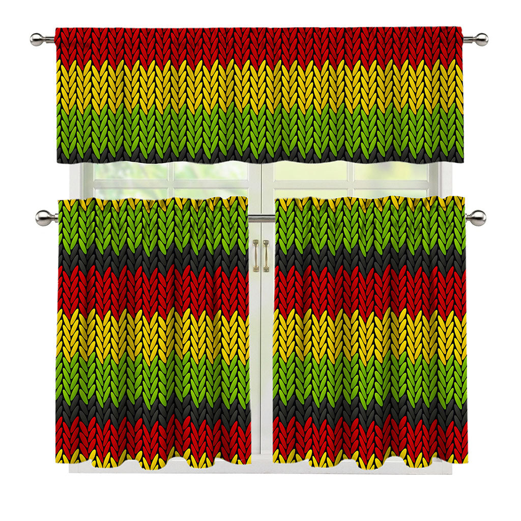 Knitted Style Reggae Pattern Print 3 Piece Kitchen Curtains