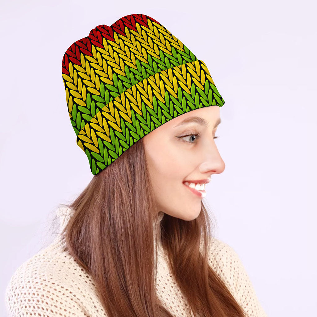 Knitted Style Reggae Pattern Print Beanie