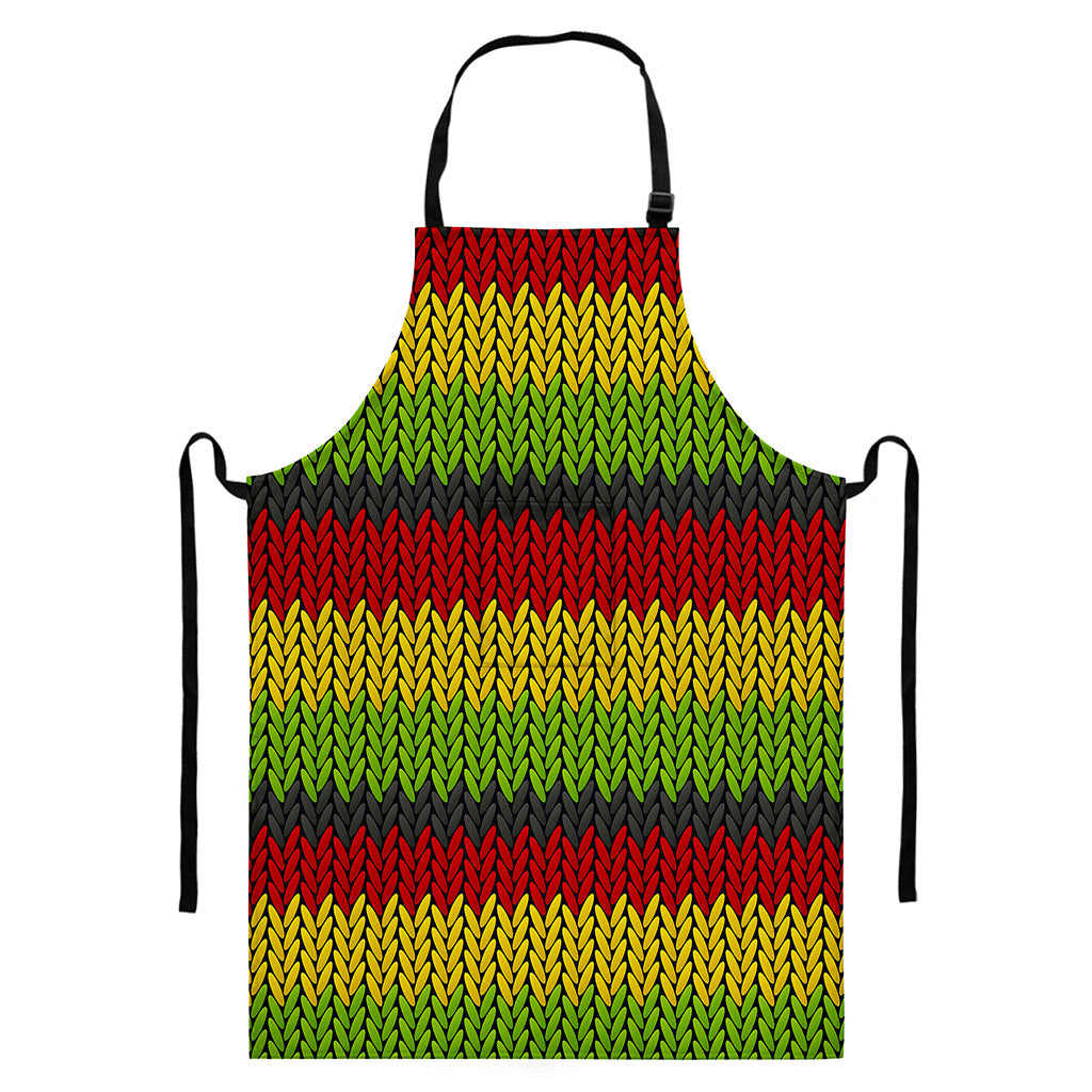 Knitted Style Reggae Pattern Print Bib Apron With Pocket