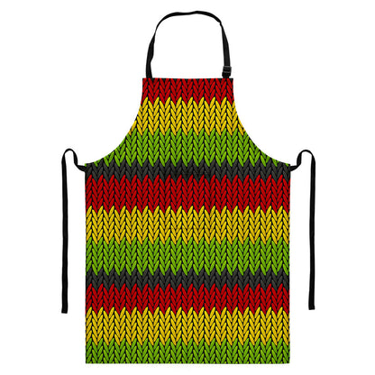 Knitted Style Reggae Pattern Print Bib Apron With Pocket