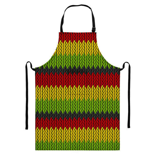 Knitted Style Reggae Pattern Print Bib Apron With Pocket
