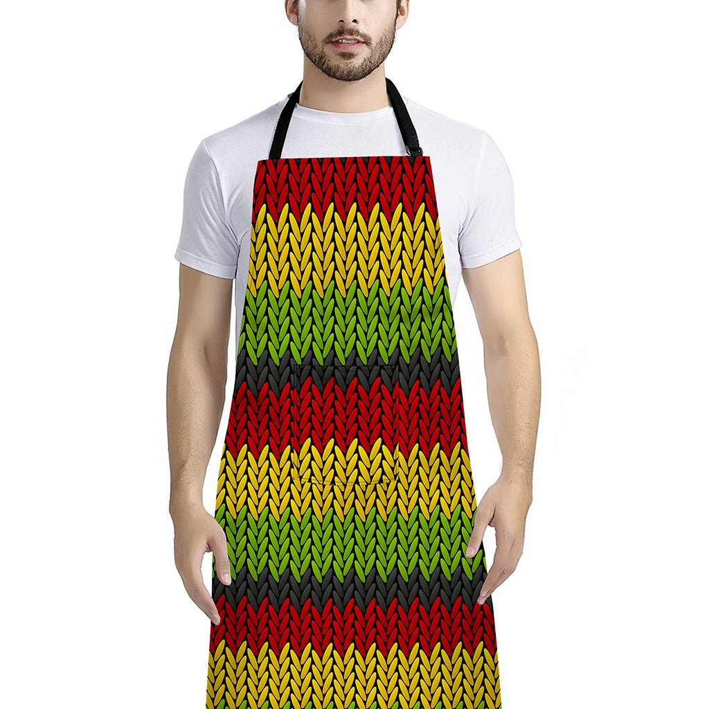 Knitted Style Reggae Pattern Print Bib Apron With Pocket