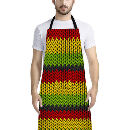Knitted Style Reggae Pattern Print Bib Apron With Pocket
