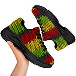 Knitted Style Reggae Pattern Print Black Chunky Shoes