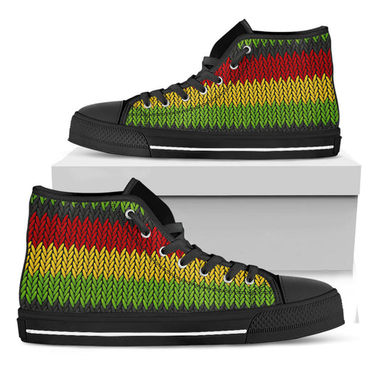 Knitted Style Reggae Pattern Print Black High Top Sneakers