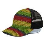 Knitted Style Reggae Pattern Print Black Mesh Trucker Cap