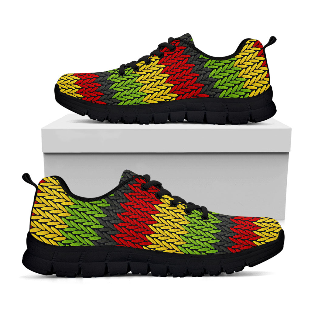 Knitted Style Reggae Pattern Print Black Running Shoes